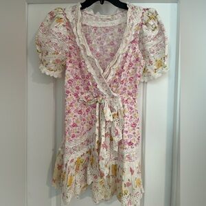 LoveShackFancy Ruffle Floral Dress- Pink & Cream. Size 2.